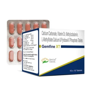 Gemfine XT | Calcium Carbonate IP 1250mg + Eq. to Elemental Calcium 500mg+Vitamin D3 IP 2000IU+Mecobalamin IP Methylcobalamin 1500mcg + L-Methylfolate Calcium 1mg + Pyridoxal 5' Phosphate 20mg - 60 Tablets